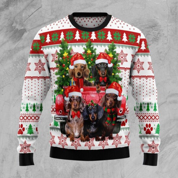 dachshund red truck ugly christmas sweater cool xmas clothing dachshund gifts for dog lovers 7767 fhm7k.jpeg