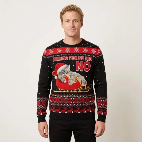 Dashing Through The No Ugly Christmas Sweater Cool Xmas Apparel Dachshund Dad Gifts AI Model Photo