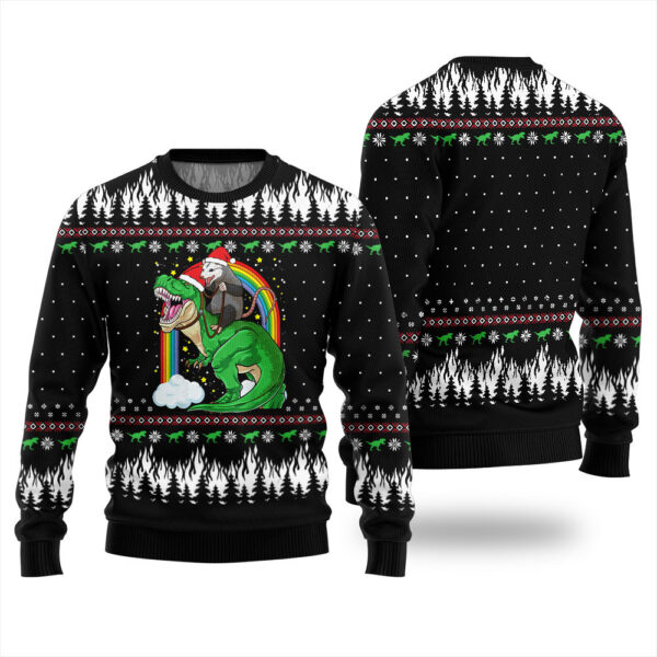 Dinosaur And Opossum Christmas Sweater Cute Christmas Sweatshirt for Holiday Spirit