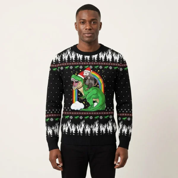 Dinosaur And Opossum Christmas Sweater Cute Christmas Sweatshirt for Holiday Spirit