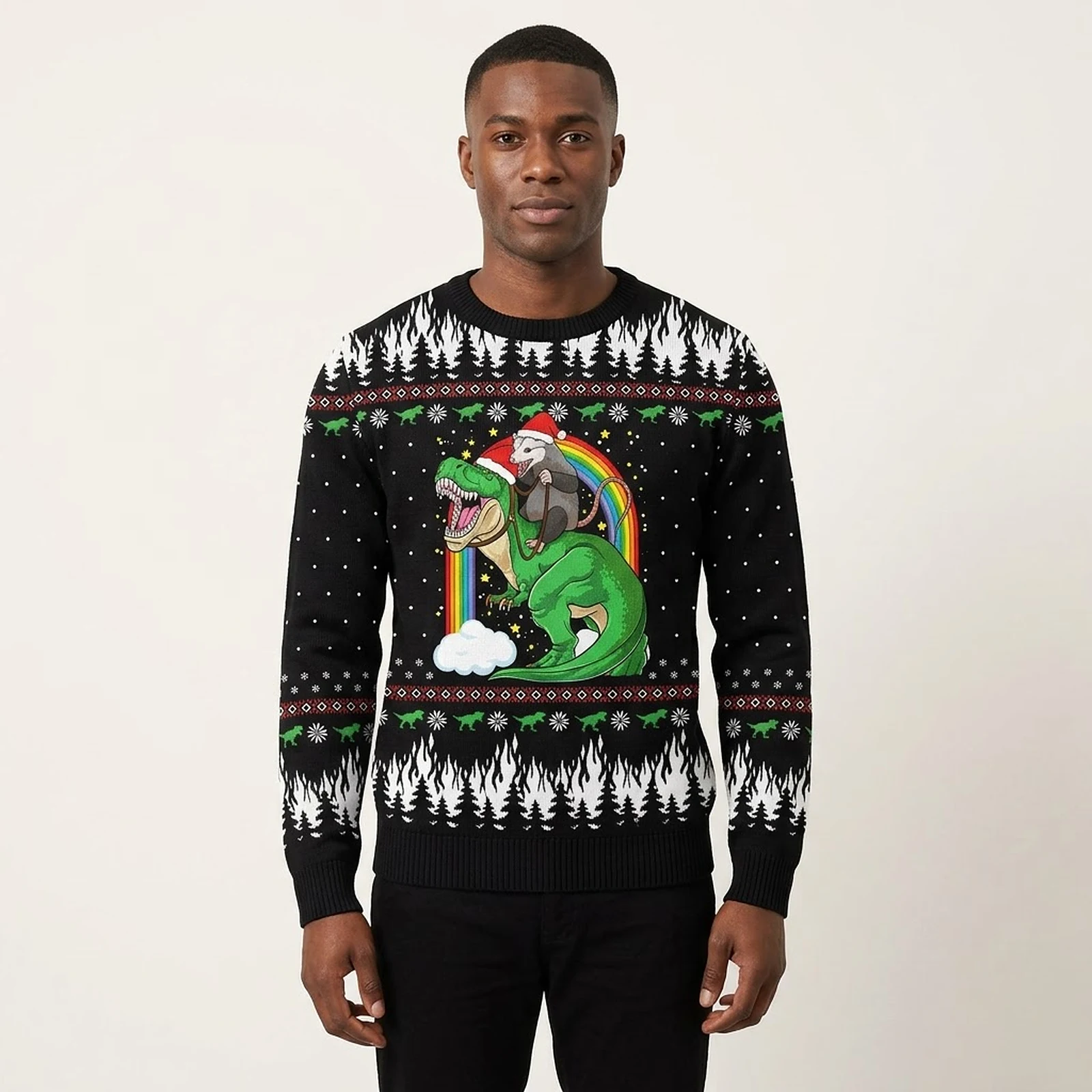 Dinosaur And Opossum Christmas Sweater Cute Christmas Sweatshirt for Holiday Spirit Dinosaur And Opossum Christmas Sweater Cute Christmas Sweatshirt for Holiday Spirit