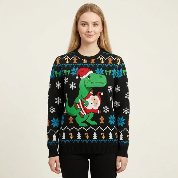 Dinosaur And Santa Ugly Christmas Sweater Christmas Apparel Santa Claus Lover Gifts