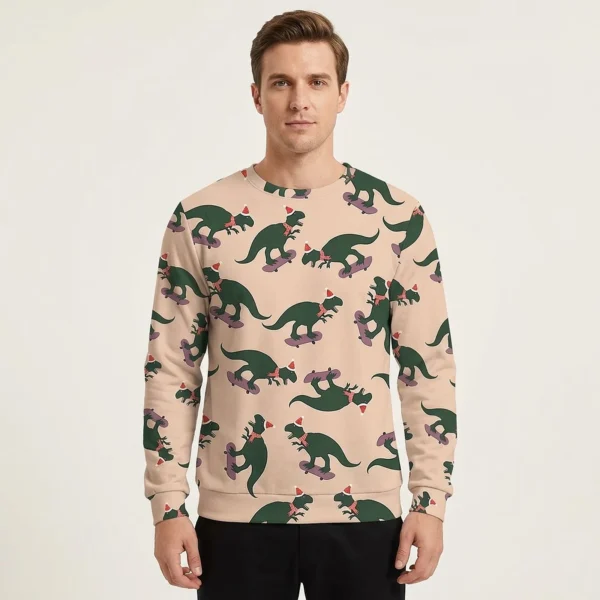 Dinosaur Riding Skateboard Ugly Christmas Sweater Merry Christmas Sweater Gift For Dudes