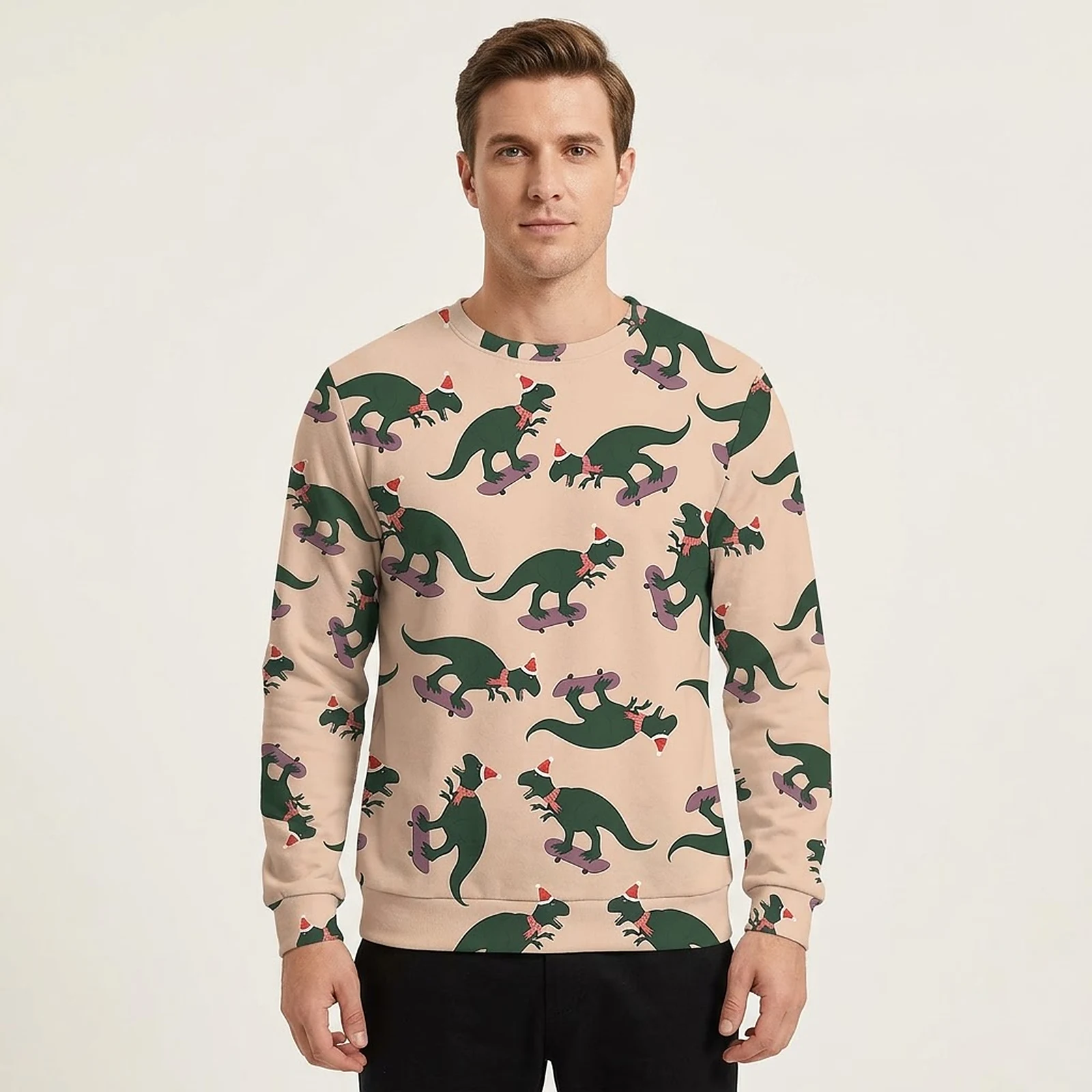 Dinosaur Riding Skateboard Ugly Christmas Sweater Merry Christmas Sweater Gift For Dudes Dinosaur Riding Skateboard Ugly Christmas Sweater Merry Christmas Sweater Gift For Dudes