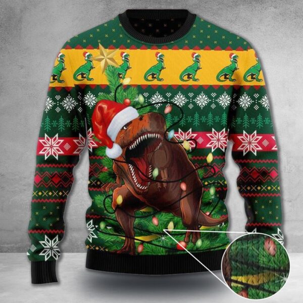 Dinosaur Ugly Christmas Sweater Men’s T-Rex Christmas Sweater Gift