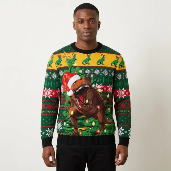 Dinosaur Ugly Christmas Sweater Men’s T-Rex Christmas Sweater Gift