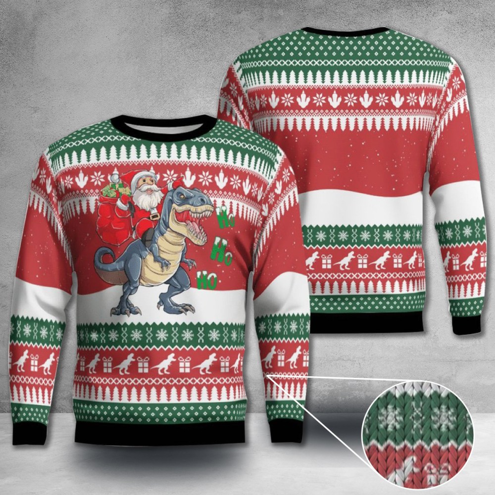 Dinosaur Ugly Christmas Sweater Santa Riding A Dinosaur Sweater 2024 Dinosaur Ugly Christmas Sweater Santa Riding A Dinosaur Sweater 2024
