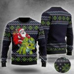 Dinosaur Ugly Christmas Sweater Santa Riding T Rex Sweater Funny Christmas Clothing