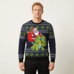 Dinosaur Ugly Christmas Sweater Santa Riding T Rex Sweater Funny Christmas Clothing
