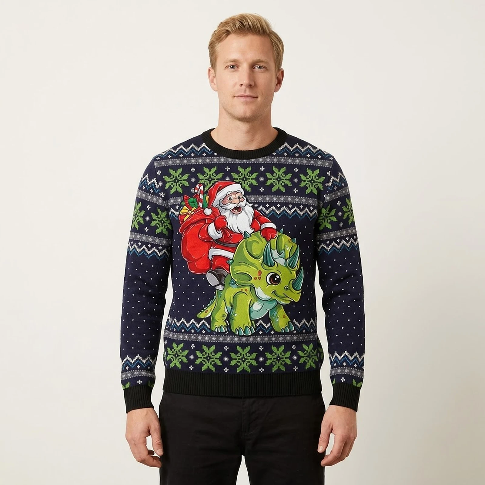 Dinosaur Ugly Christmas Sweater Santa Riding T Rex Sweater Funny Christmas Clothing Dinosaur Ugly Christmas Sweater Santa Riding T-Rex Sweater Funny Christmas Clothing