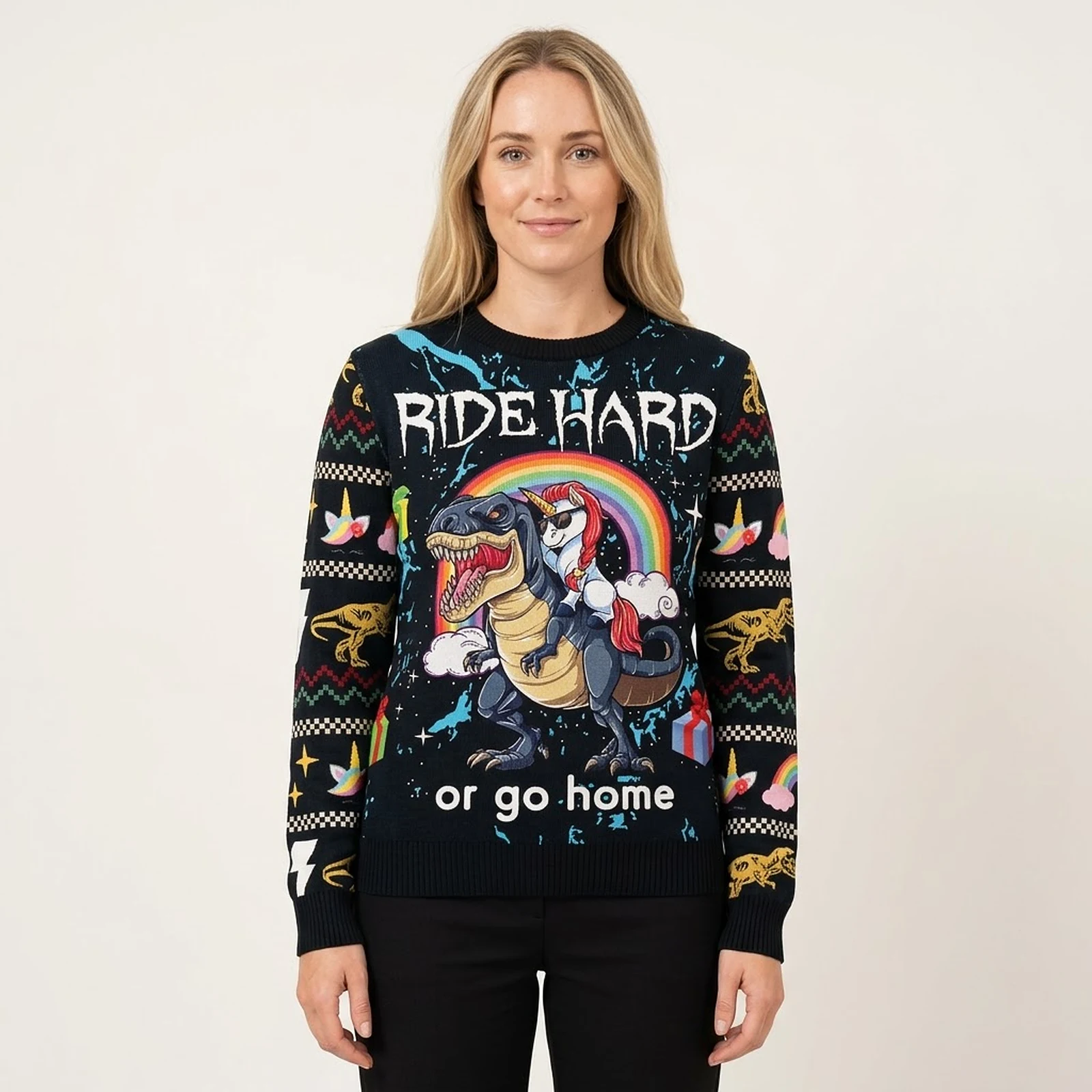 Dinosaur Ugly Christmas Sweater Unicorn Riding Dinosaur Sweater Ride Hard Or Go Home Clothing Dinosaur Ugly Christmas Sweater Unicorn Riding Dinosaur Sweater Ride Hard Or Go Home Clothing