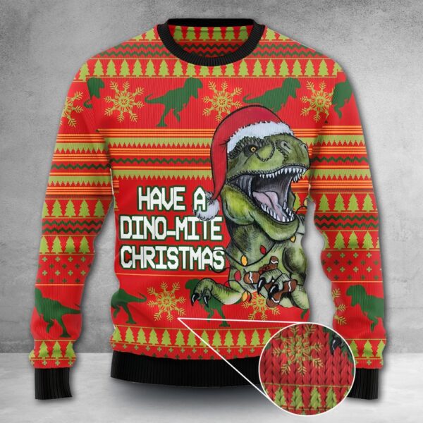 Dinosaur Ugly Sweater T-Rex Christmas Sweater Have A Dino Mite Christmas Clothing