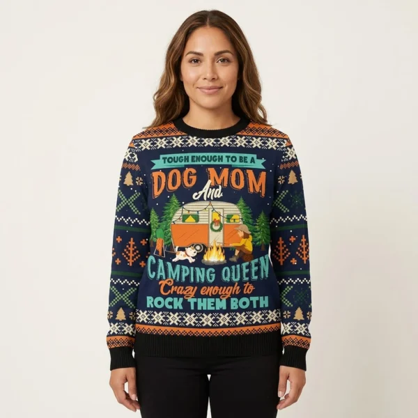 Dog Mom Camping Ugly Christmas Sweater Holiday Apparel Christmas Gift ForDog Owners