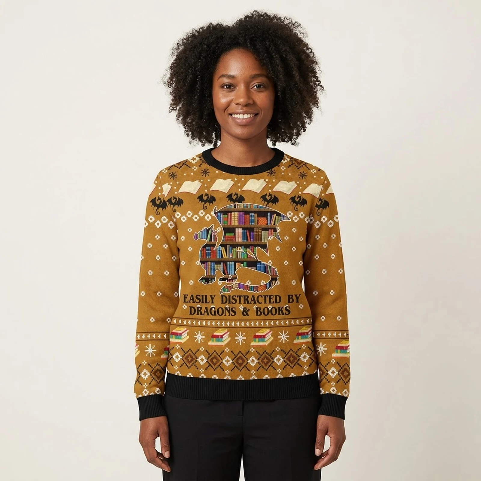 Dragon And Book Ugly Christmas Sweater Festive Clothing Christmas Gift ForBookish Dragon And Book Ugly Christmas Sweater Festive Clothing Christmas Gift ForBookish