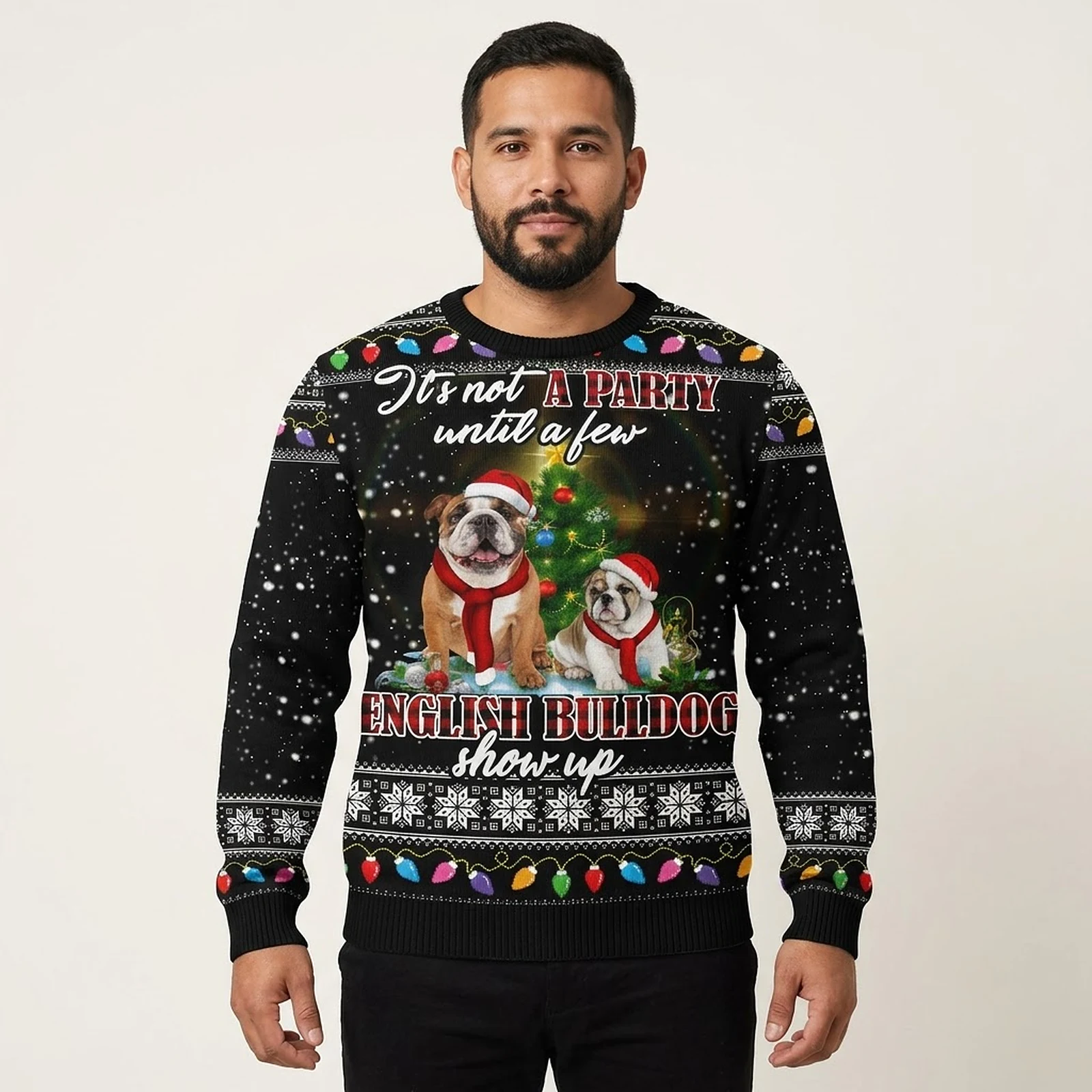 English Bulldog Show Up Ugly Xmas Sweaters Cool Xmas Apparel English Bulldog Christmas Gifts AI Model Photo English Bulldog Show Up Ugly Xmas Sweaters Cool Xmas Apparel English Bulldog Christmas Gifts AI Model Photo