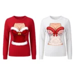 Festive & Flirty Busty Santa Girls Matching Christmas Sweaters worn at a Christmas party