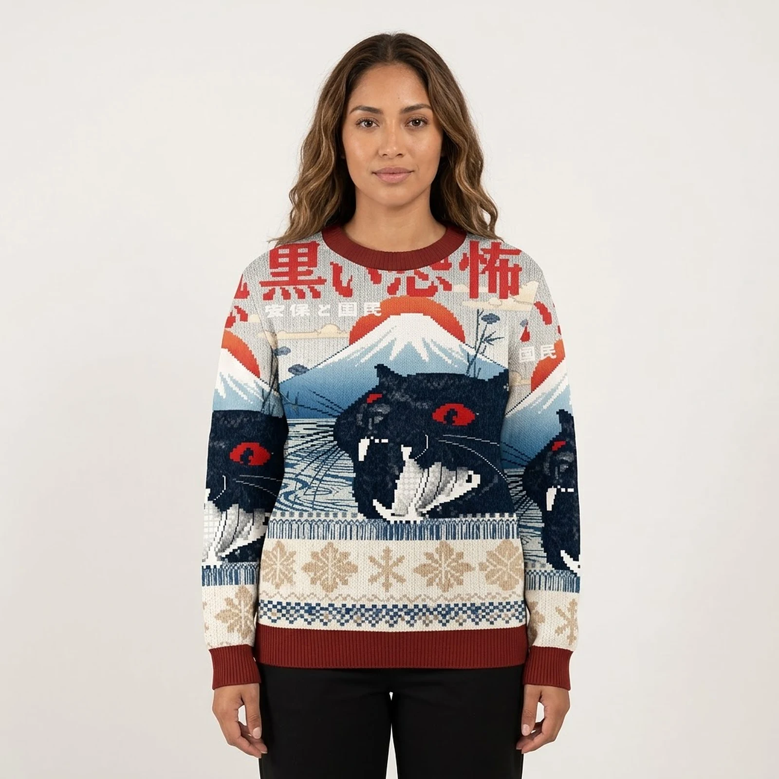 Fierce Black Cat Christmas Ugly Sweater Holiday Clothing Christmas Gift ForWomen AI Model Photo Fierce Black Cat Christmas Ugly Sweater Holiday Clothing Christmas Gift ForWomen AI Model Photo