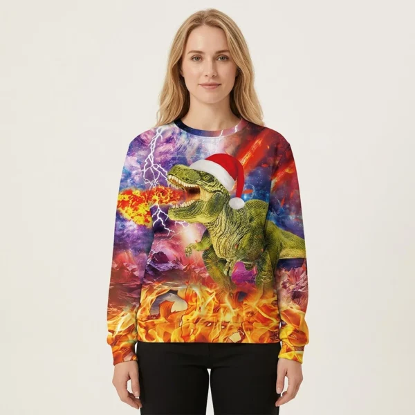 Fire Dinosaur Ugly Christmas Sweater Funny Xmas Jumpers Gift ForDinosaur Lovers