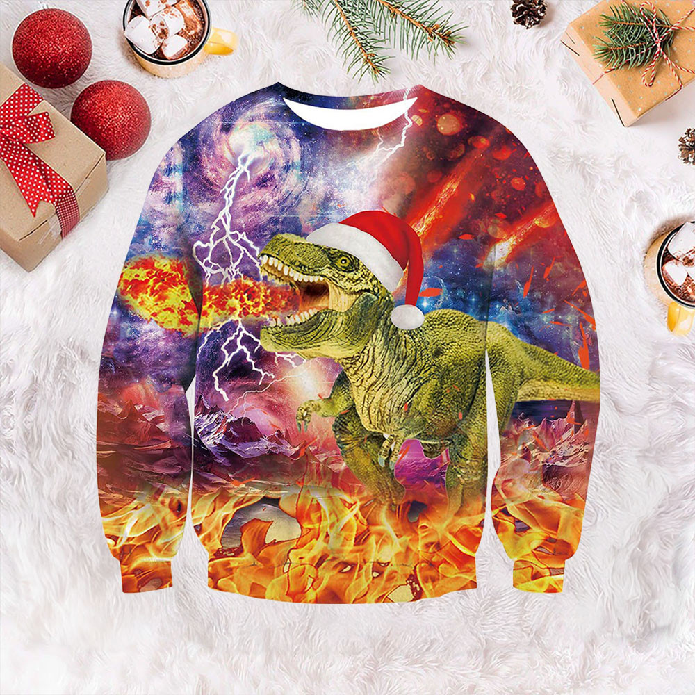 Fire Dinosaur Ugly Christmas Sweater Funny Xmas Jumpers Gift ForDinosaur Lovers Fire Dinosaur Ugly Christmas Sweater Funny Xmas Jumpers Gift ForDinosaur Lovers