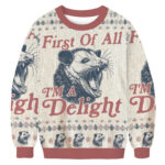 First Of All I’m A Delight Possum Christmas Ugly Sweater Holiday Apparel Xmas Gift For Him AI Model Photo