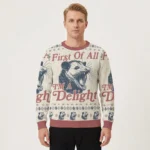 First Of All I’m A Delight Possum Christmas Ugly Sweater Holiday Apparel Xmas Gift For Him AI Model Photo
