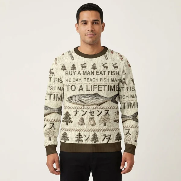 Fish To A Lifetime Christmas Ugly Sweater Winter Clothing Fisherman Xmas Gifts