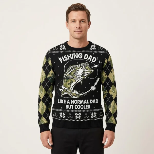 Fishing Dad Ugly Holiday Sweater Casual Winter Sweatshirt for Daily Comfort