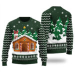 Forest Green Gingerbread House Men Ugly Xmas Sweater Cute Christmas Sweatshirt for Holiday Spirit