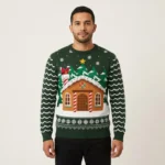 Forest Green Gingerbread House Men Ugly Xmas Sweater Cute Christmas Sweatshirt for Holiday Spirit