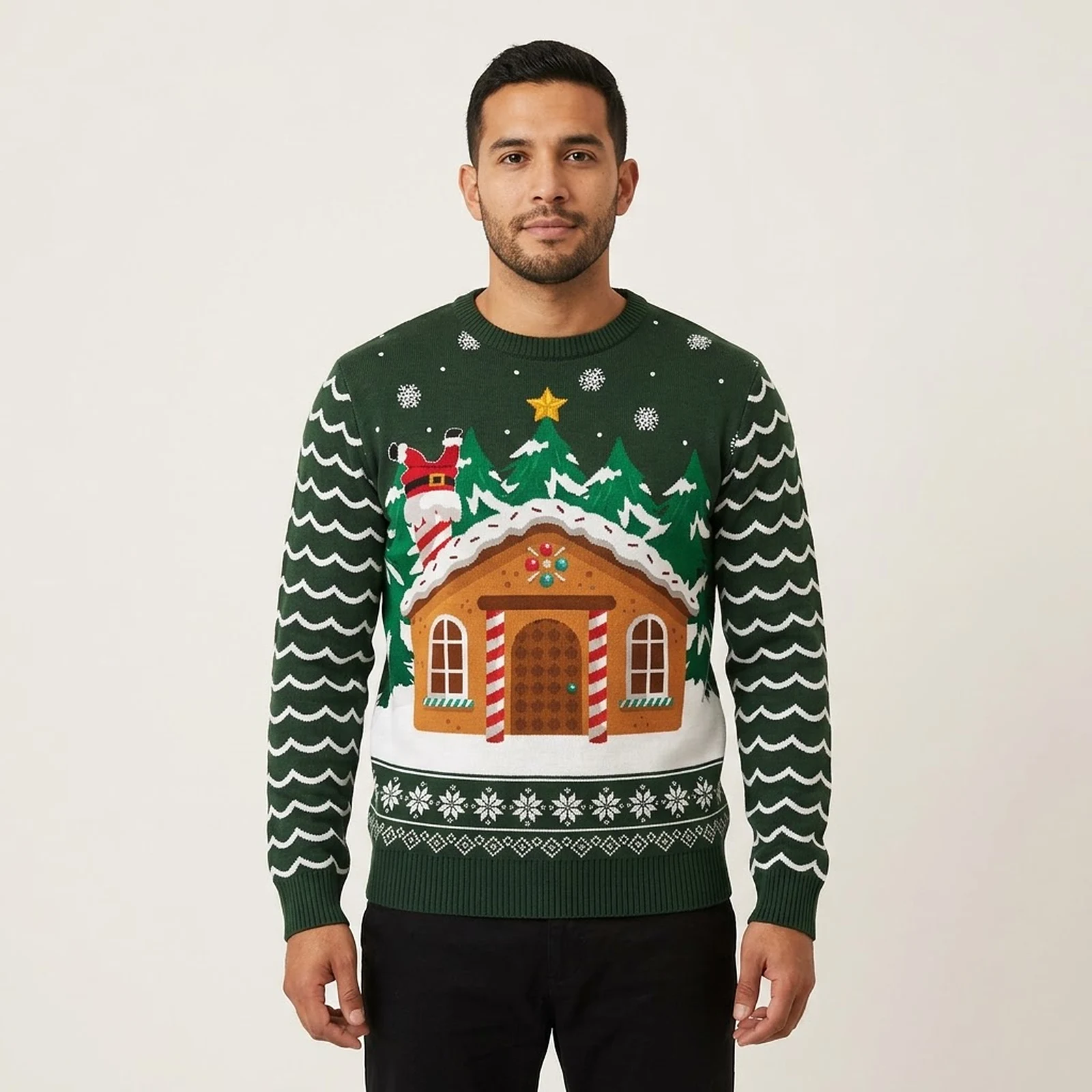 Forest Green Gingerbread House Men Ugly Xmas Sweater Cute Christmas Sweatshirt for Holiday Spirit Forest Green Gingerbread House Men Ugly Xmas Sweater Cute Christmas Sweatshirt for Holiday Spirit