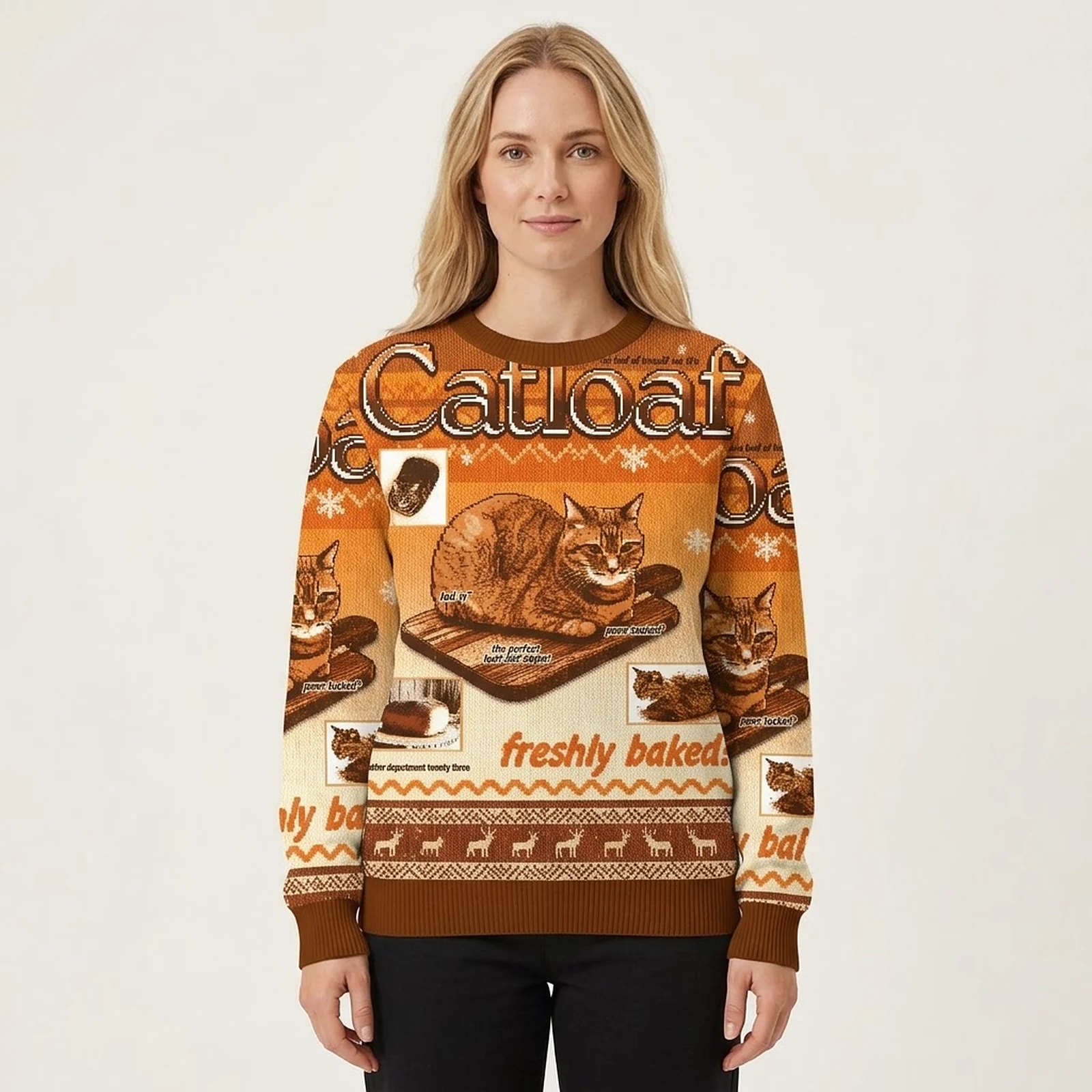 Freshly Baked Cat Loaf Christmas Ugly Sweater Winter Apparel Christmas Gift For Cat Lovers AI Model Photo Freshly Baked Cat Loaf Christmas Ugly Sweater Winter Apparel Christmas Gift For Cat Lovers AI Model Photo