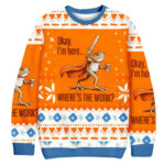 Frog Knight Where’s The Work Christmas Ugly Sweater Winter Apparel Christmas Gift For Him AI Model Photo
