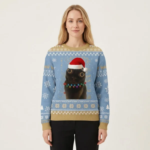 Funny Black Cat Ugly Christmas Sweater Animal Design Christmas Gift ForCat Owners