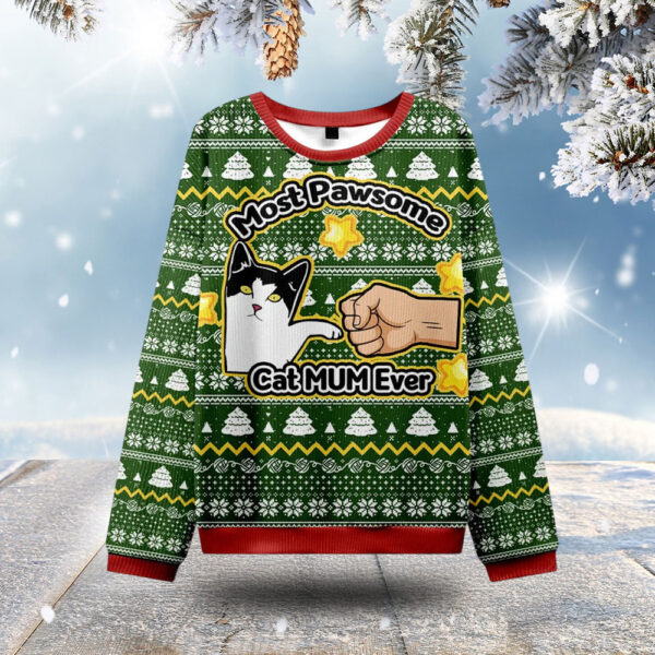 Funny Cat Mom And Dad Ugly Christmas Sweater Most Pawsome Cat Mum Ever Christmas Gifts