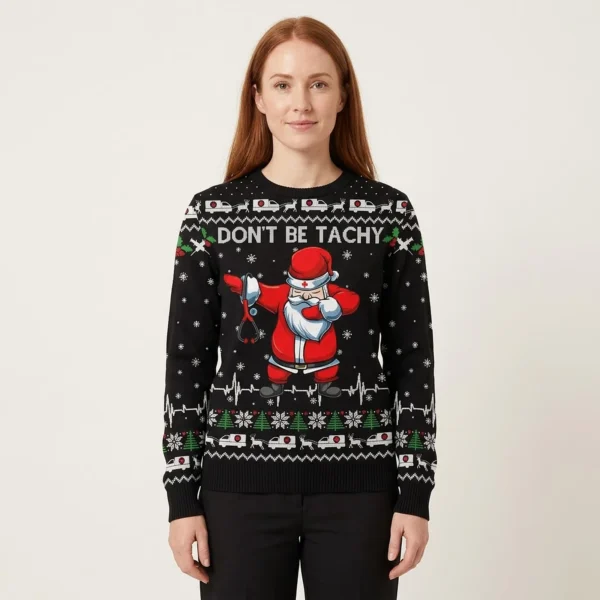 Funny Dont Be Tachy Nurse Ugly Christmas Sweater Black Trendy Winter Sweatshirt for Cozy Moments