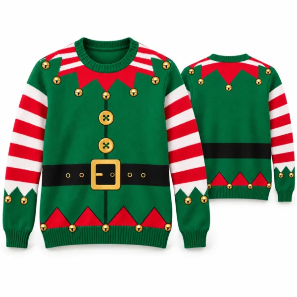 Funny Elf Costume Body Illusion Ugly Christmas Sweater for Women front and back
