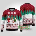 Funny Hole In One Santa Golf Christmas Sweater Cardinal Red Stylish Winter Sweatshirt for Everyday Wear