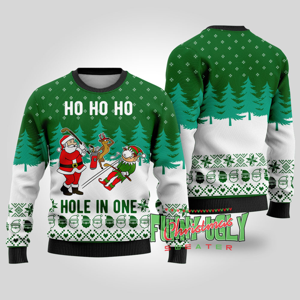 Funny Hole In One Santa Golf Christmas Sweater Forest Green Stylish Winter Sweatshirt for Everyday Wear Funny Hole In One Santa Golf Christmas Sweater Forest Green Stylish Winter Sweatshirt for Everyday Wear