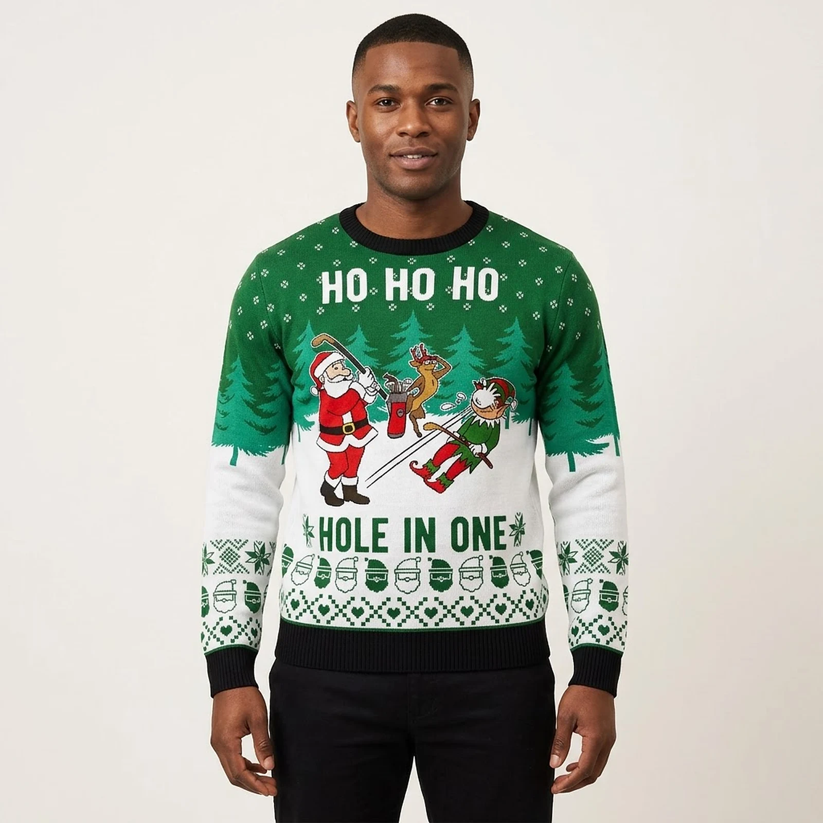 Funny Hole In One Santa Golf Christmas Sweater Forest Green Stylish Winter Sweatshirt for Everyday Wear Funny Hole In One Santa Golf Christmas Sweater Forest Green Stylish Winter Sweatshirt for Everyday Wear