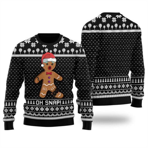 Funny Oh Snap Gingerbread Ugly Christmas Sweater Black Stylish Winter Sweatshirt for Everyday Wear