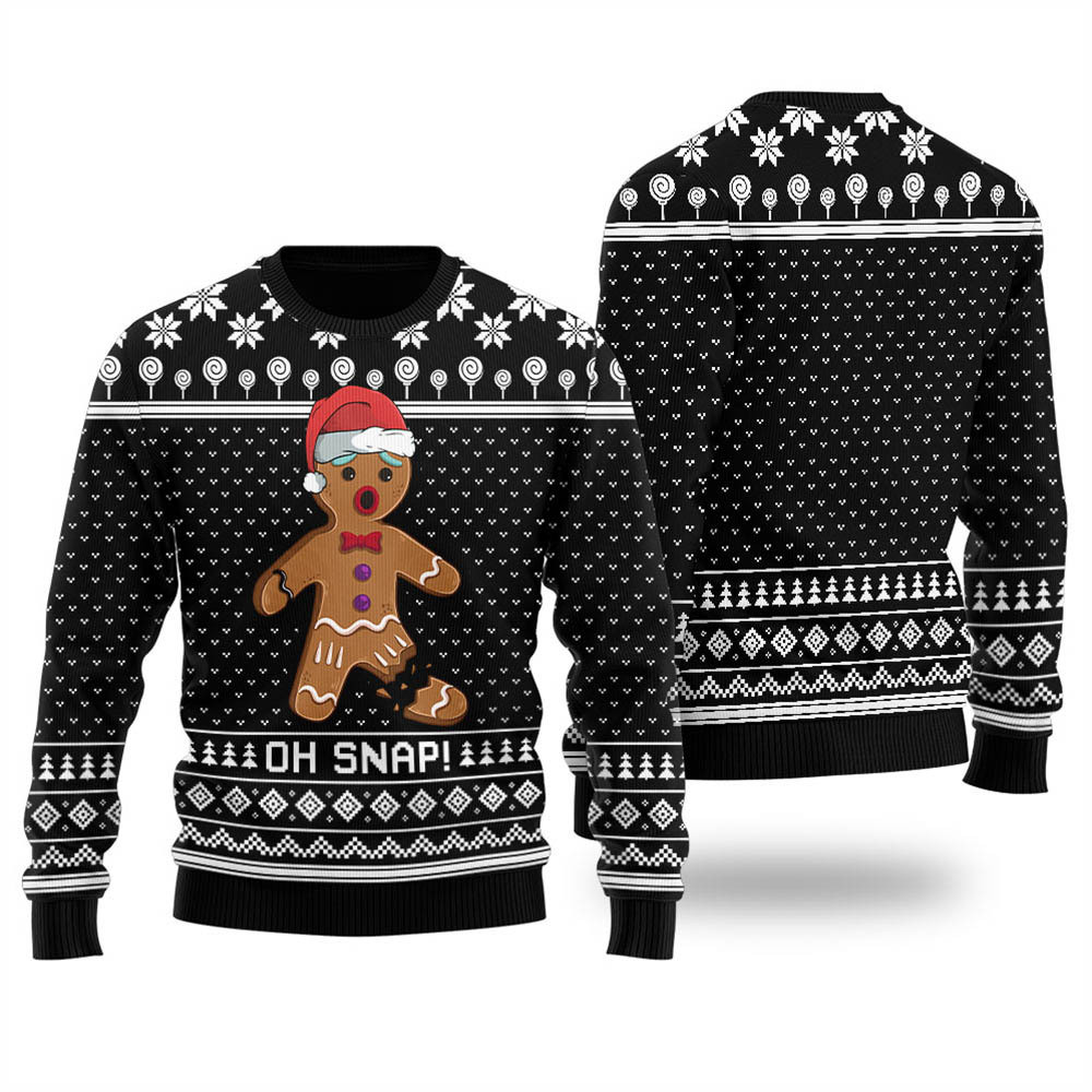 Funny Oh Snap Gingerbread Ugly Christmas Sweater Black Stylish Winter Sweatshirt for Everyday Wear Funny Oh Snap Gingerbread Ugly Christmas Sweater Black Stylish Winter Sweatshirt for Everyday Wear