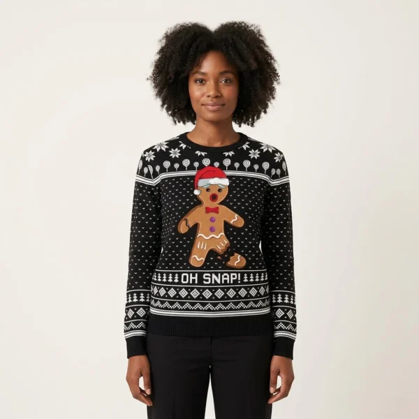 Funny Oh Snap Gingerbread Ugly Christmas Sweater Black Stylish Winter Sweatshirt for Everyday Wear