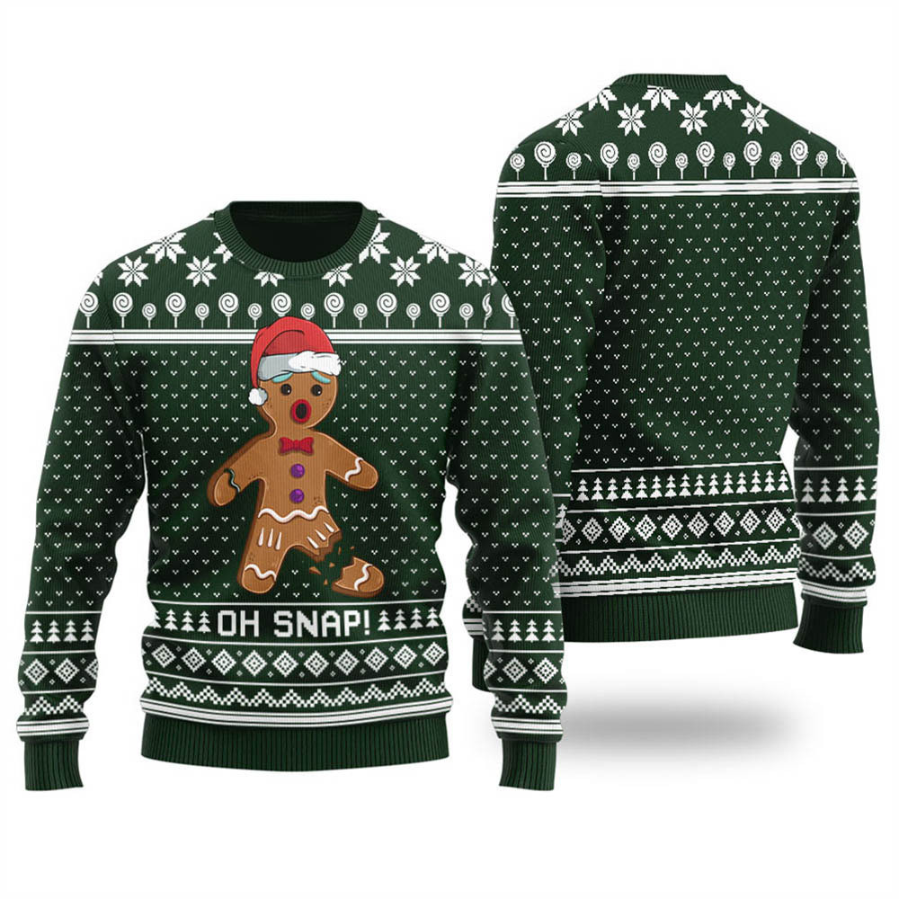 Funny Oh Snap Gingerbread Ugly Christmas Sweater Forest Green Unique Holiday Sweater Gift Idea for Loved Ones Funny Oh Snap Gingerbread Ugly Christmas Sweater Forest Green Unique Holiday Sweater Gift Idea for Loved Ones