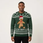 Funny Oh Snap Gingerbread Ugly Christmas Sweater Forest Green Unique Holiday Sweater Gift Idea for Loved Ones