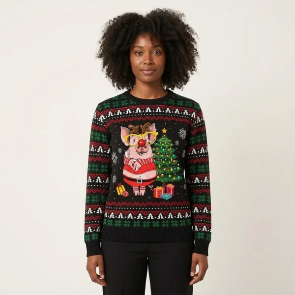 Funny Pig Reindeer Ugly Christmas Sweater Xmas Apparel Christmas Gift ForPig Lovers