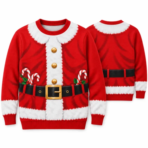 Funny Santa Costume Body Illusion Ugly Christmas Sweater for Women front and back