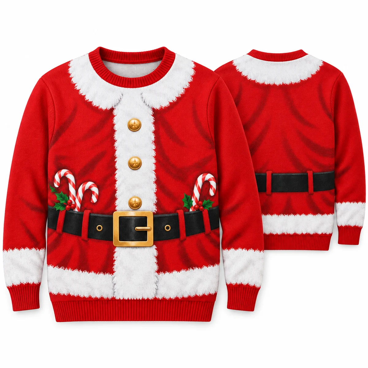 Funny Santa Costume Body Illusion Ugly Christmas Sweater for Women front and back Funny Santa Costume Body Illusion Ugly Christmas Sweater for Women front and back