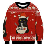 Funny Taking A Cat To Eat Ramen Christmas Ugly Sweater Winter Clothing Xmas Cat Lover Gifts AI Model Photo