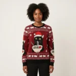 Funny Taking A Cat To Eat Ramen Christmas Ugly Sweater Winter Clothing Xmas Cat Lover Gifts AI Model Photo