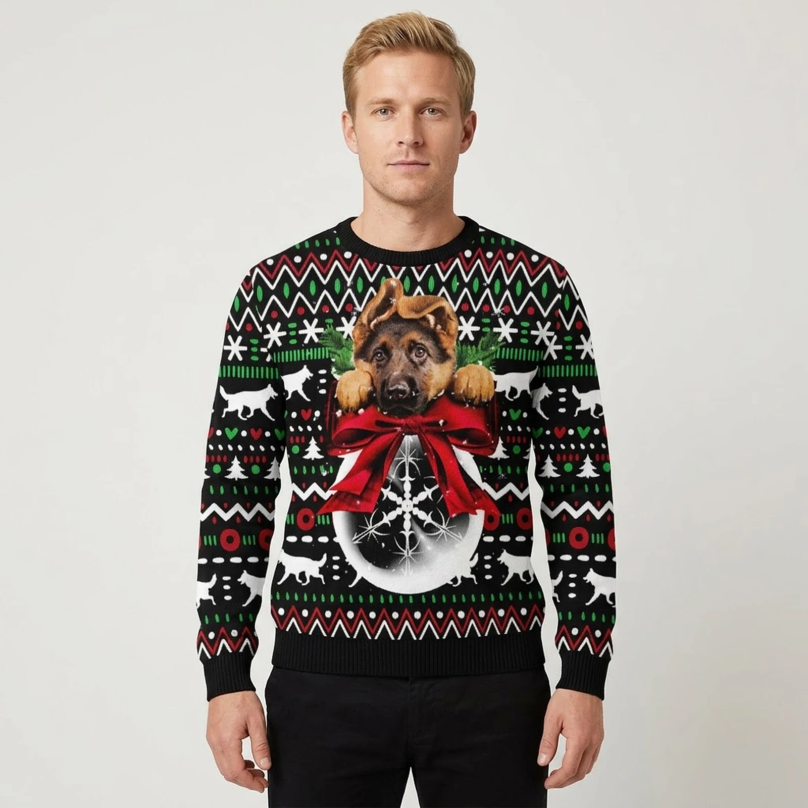 German Shepherd Xmas Ball Ugly Christmas Sweater Funny Xmas Apparel German Shepherd Dad Gifts AI Model Photo German Shepherd Xmas Ball Ugly Christmas Sweater Funny Xmas Apparel German Shepherd Dad Gifts AI Model Photo